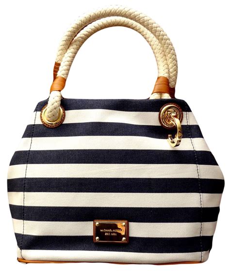 michael kors marina md grab bag navy white striped canvas